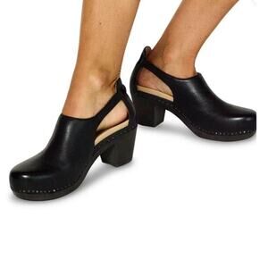 Dansko Sassy Black Leather Heeled Clogs Ankle Strap Women's EU 41 US 10.5-11
